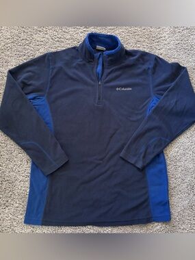 Columbia Navy and Bright Blue Quarter-Zip Fleece Pullover Sweater Mens Size M